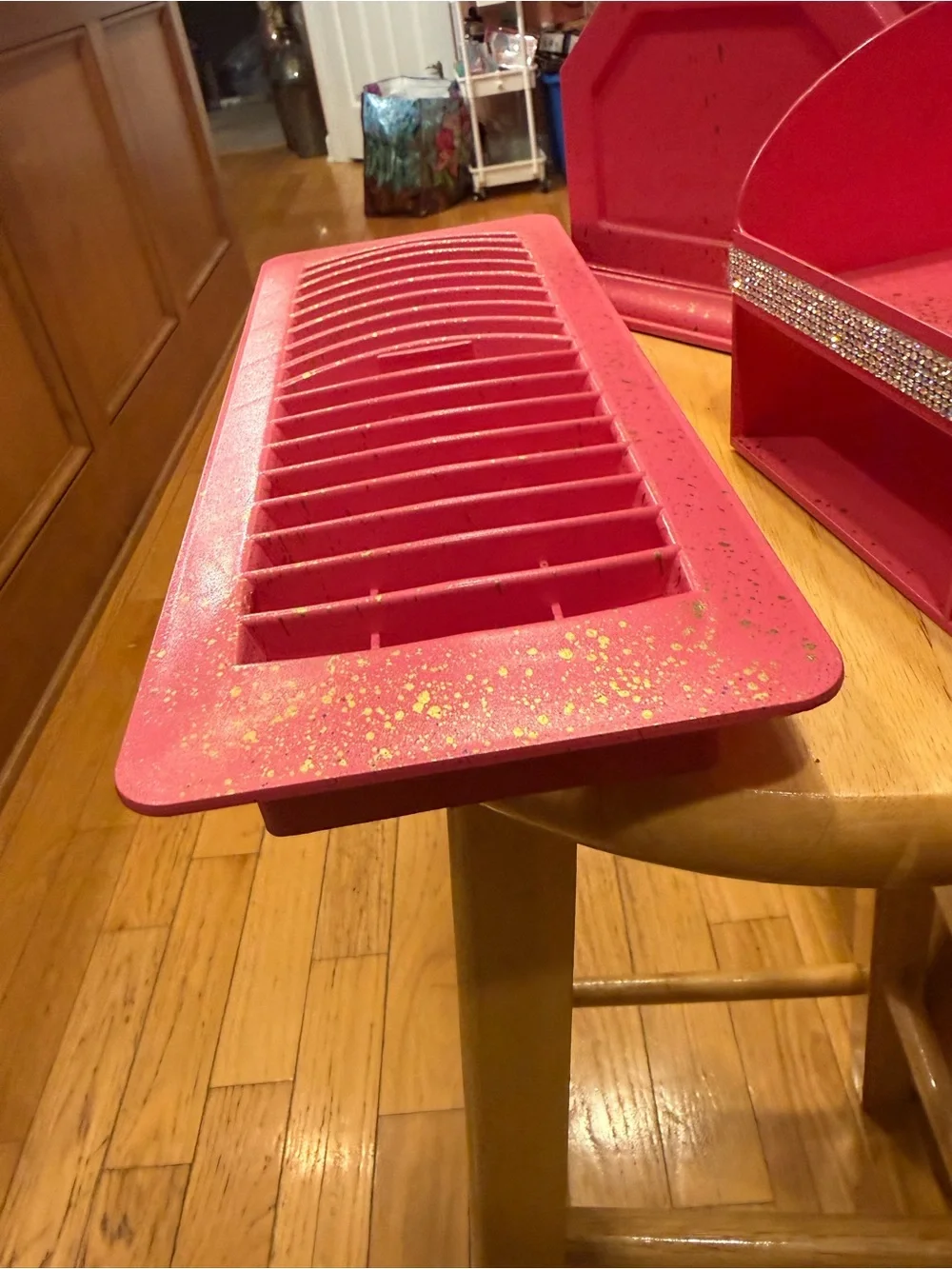 Hot Pink w/ Gold Splash & rhinestone accents Organizer Set & vent cover-Barbie